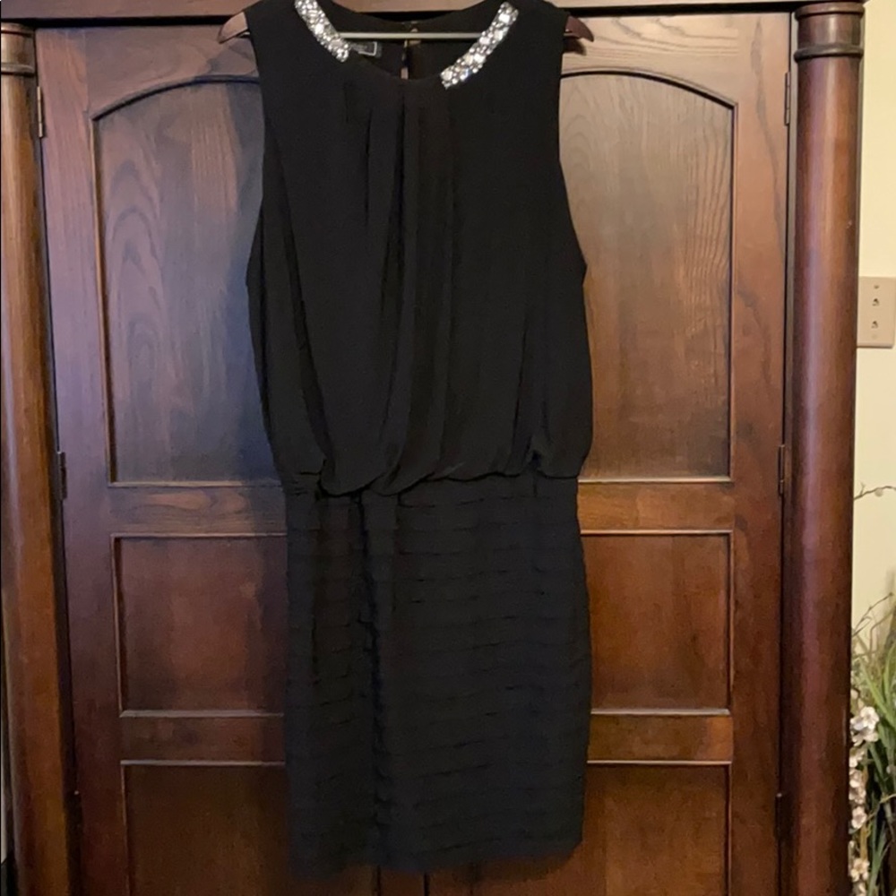 Black rhinestone accented cocktail dress